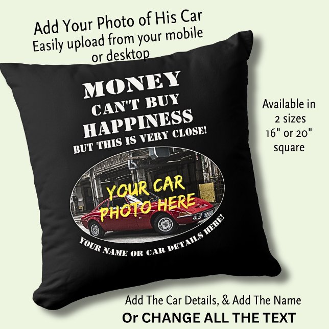 Add Name, His Car Photo, Text, Money Happiness Car Cushion (Creator Uploaded)