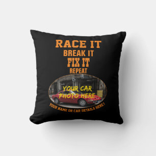 Add Name His Car Photo Text, Race Break Fix Repeat Cushion