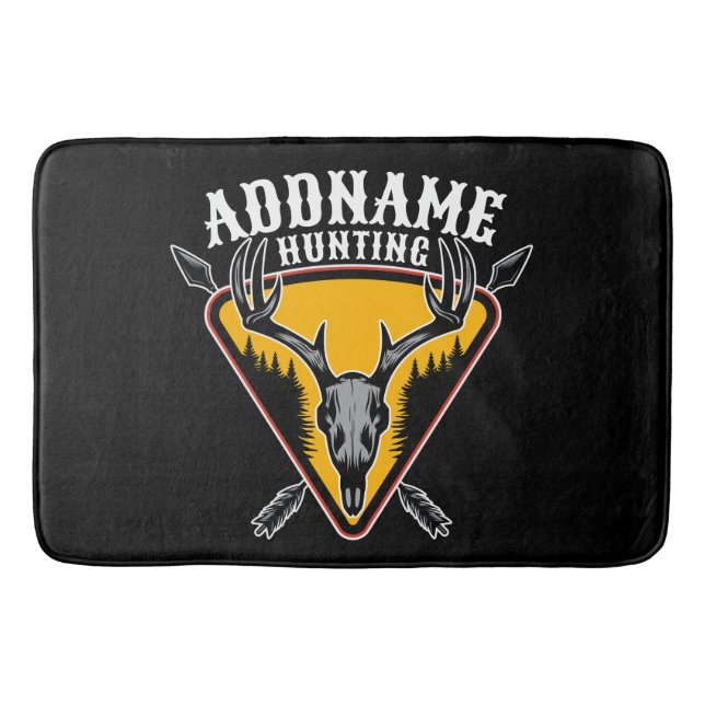 ADD NAME Hunter Elk Skull Big Antlers Deer Hunting Bath Mat (Front)