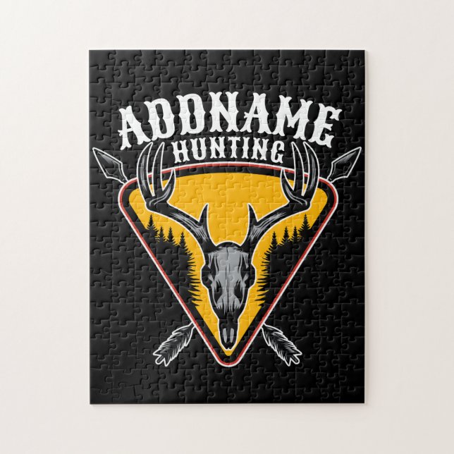 ADD NAME Hunter Elk Skull Big Antlers Deer Hunting Jigsaw Puzzle (Vertical)