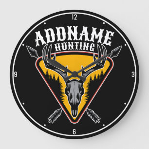 ADD NAME Hunter Elk Skull Big Antlers Deer Hunting Large Clock
