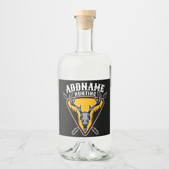 ADD NAME Hunter Elk Skull Big Antlers Deer Hunting Liquor Bottle Label (Front)