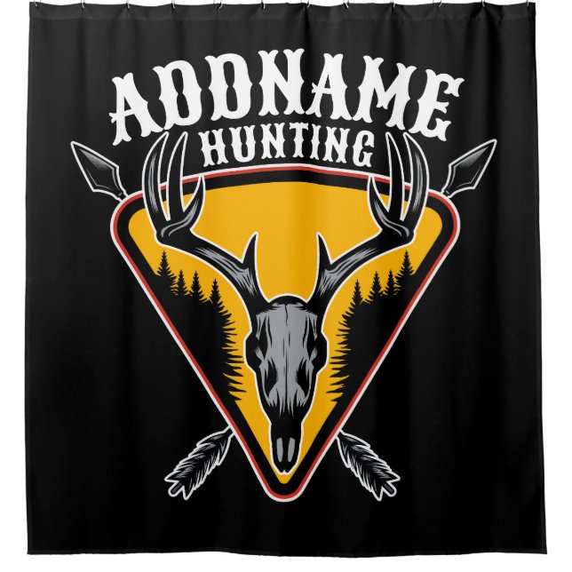 ADD NAME Hunter Elk Skull Big Antlers Deer Hunting Shower Curtain (Front)