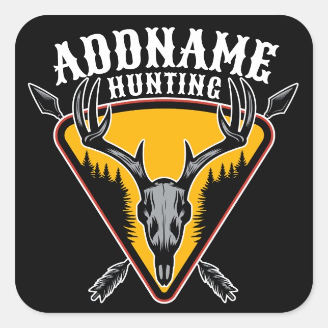 ADD NAME Hunter Elk Skull Big Antlers Deer Hunting Square Sticker (Front)