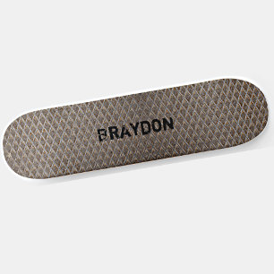 Add Name Initial Grey Brown Chequered Plate Look Skateboard