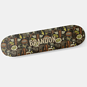 Add Name Initial, Gym Life Collage Brown Skateboard