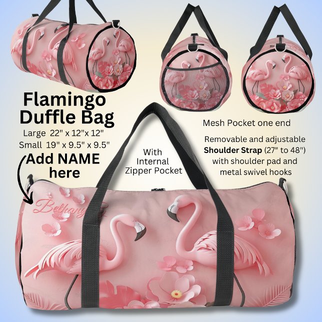 Add Name Initial, Pink Flamingo 3D Design Duffle Bag (Creator Uploaded)