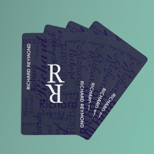 add name/initial to get personalised blue playing cards