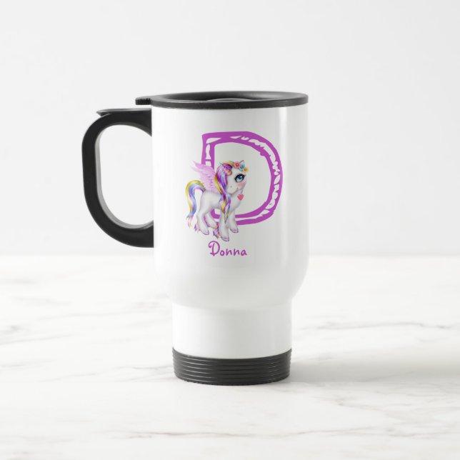 Add Name Initial to Unicorn Alicorn Girls Kawaii Travel Mug (Left)