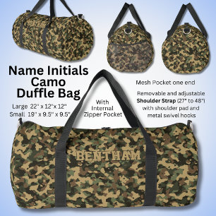 Add Name Initials Camouflage Olive Green Brown Duffle Bag