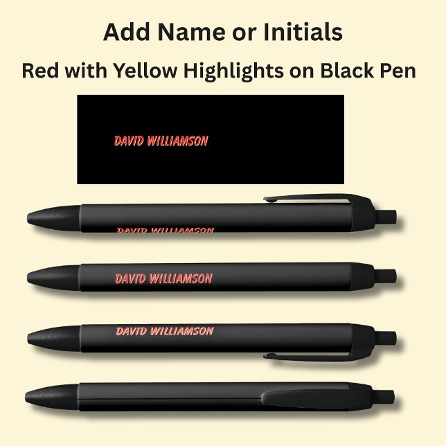 Add Name Initials Red + Yellow highlights on Black Black Ink Pen (Creator Uploaded)