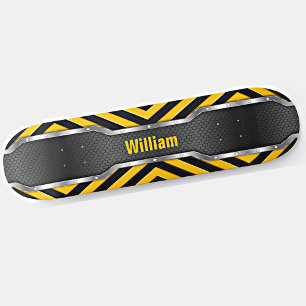 Add Name Initials Safety Yellow & Black Metal Look Skateboard