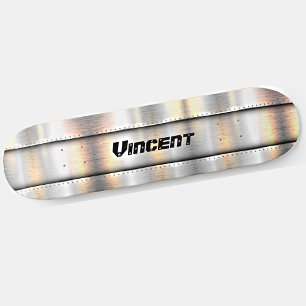 Add Name Initials Silver Grey Metal Strips Look Skateboard