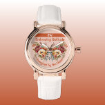 Add name introvert solitude floral orange watch<br><div class="desc">Add a touch of elegance to your wrist with this stunning Women's Watch, featuring a chic white leather strap. Perfect for those who cherish quiet moments, (Introverts) this watch is adorned with delicate floral accents and the phrase "Embracing Solitude, '' and ''Energised by the Quiet, " or customise it with...</div>