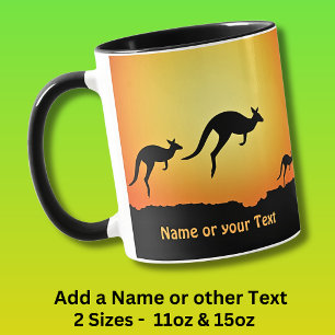 Add Name, Kangaroos at Sunset Dusk Gold on Black Mug