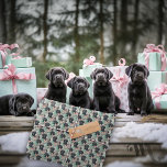 Add Name Labrador Puppy Mint Modern Christmas  Wrapping Paper<br><div class="desc">Black Labrador puppies with Add a Name Choice ,  cute modern pastel pink and mint green gift wrap for the dog lover's Christmas holiday or gift giving -- in a modern pastel colour theme - the design is approx 6 inches,  so best for larger packages -</div>