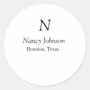 Add name letter name address City place add text Classic Round Sticker