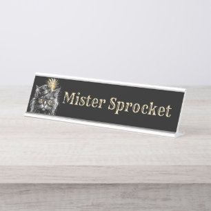 Add Name like Mister Sprocket Steampunk Cat Desk Name Plate