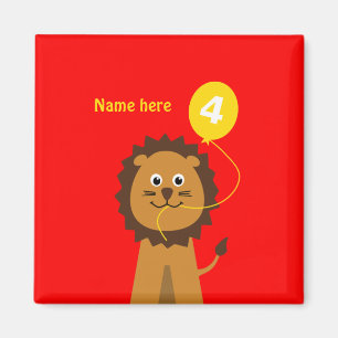 Add name lion 4th birthday red magnet
