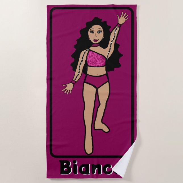 Add Name Majorette/Dancer Beach Towel (Fuchsia) 3 (Front)