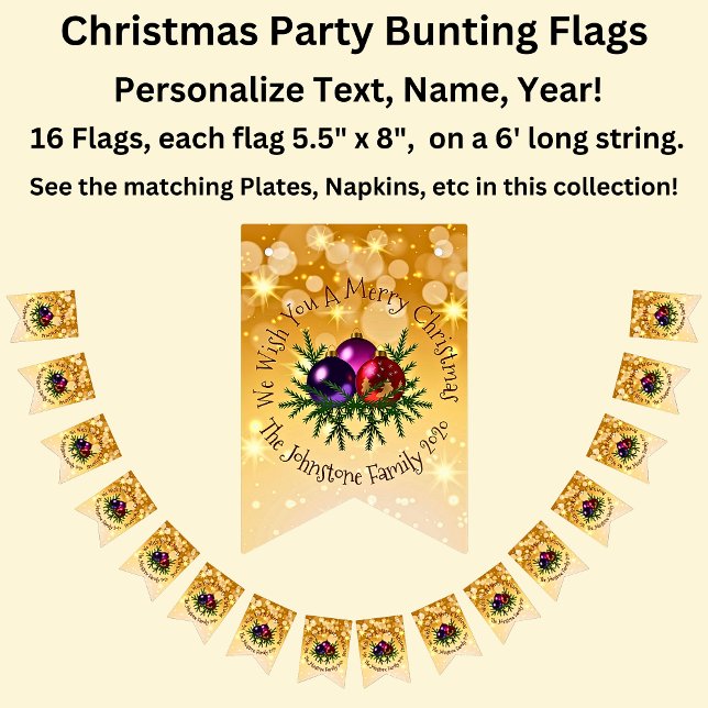Add Name Matching Christmas on Gold Bunting Flags (Creator Uploaded)