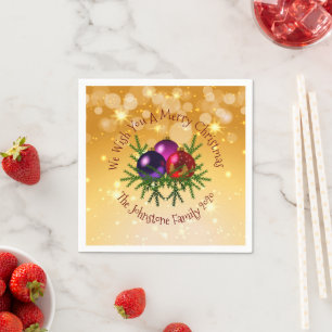 Add Name Matching Christmas on Gold  Cocktail Napkin