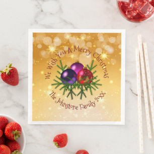 Add Name Matching Christmas on Gold Dinner Paper Napkin