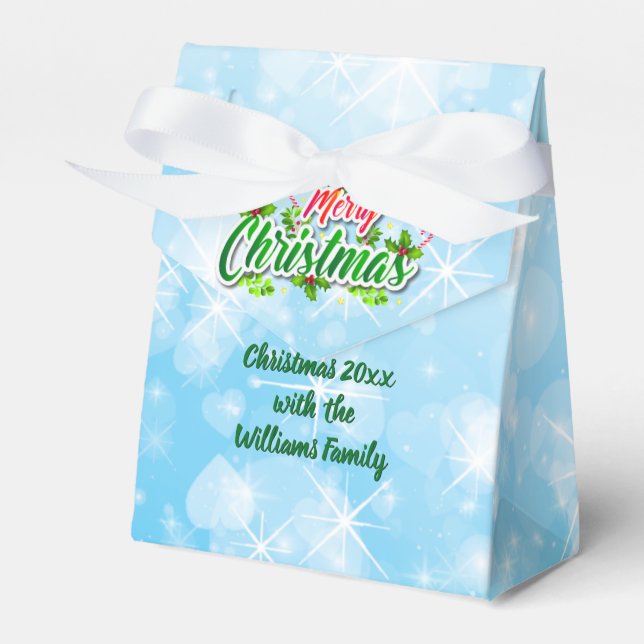 Add Name Matching Merry Christmas Blue Favour Box (Front Side)