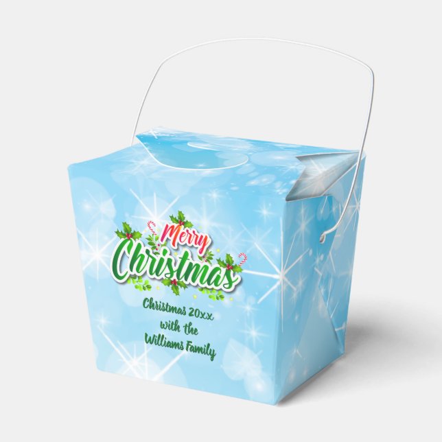 Add Name Matching Merry Christmas Blue Favour Box (Front Side)