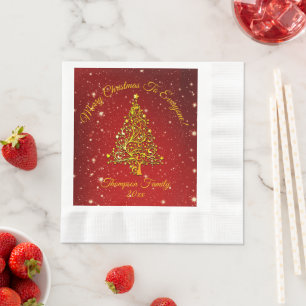 Add Name Matching Set Christmas Red Gold Tree  Napkin