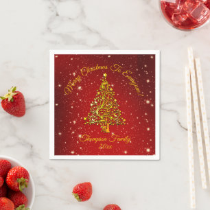 Add Name Matching Set Christmas Red Gold Tree  Napkin