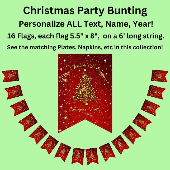 Add Name Matching Set Christmas Red Gold Tree Star Bunting (Creator Uploaded)