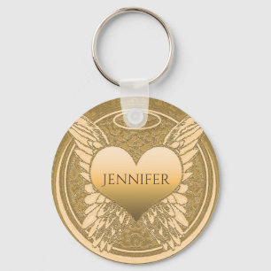 Add Name   Memorial   Gold Angel Wings Key Ring