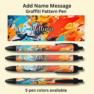 Add Name, Message, on Graffiti Paint Pattern Black Ink Pen