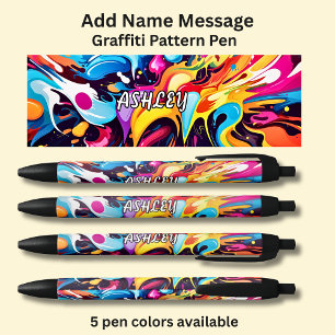 Add Name, Message, on Graffiti Pattern Black Ink Pen