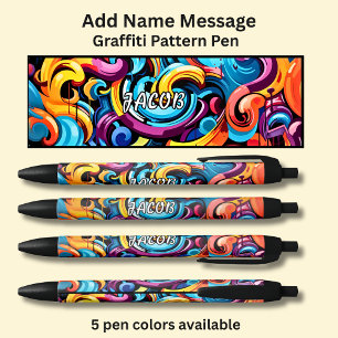 Add Name Message, on Graffiti Pattern Black Ink Pen