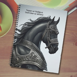 Add Name Message, Strong Black Horse with Armour Notebook