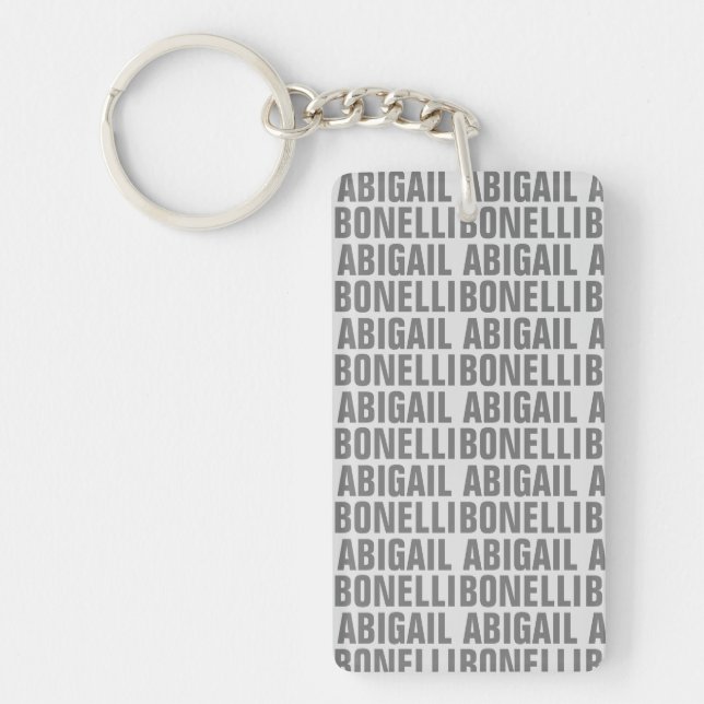 Add name minimalist bold modern grey chic key ring (Front)