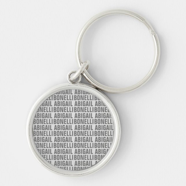 Add name minimalist bold modern grey chic key ring (Front)