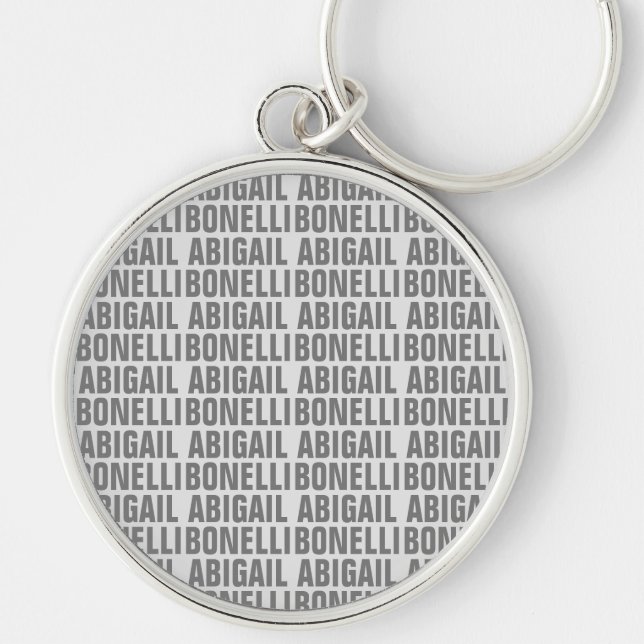 Add name minimalist bold modern grey chic key ring (Front)