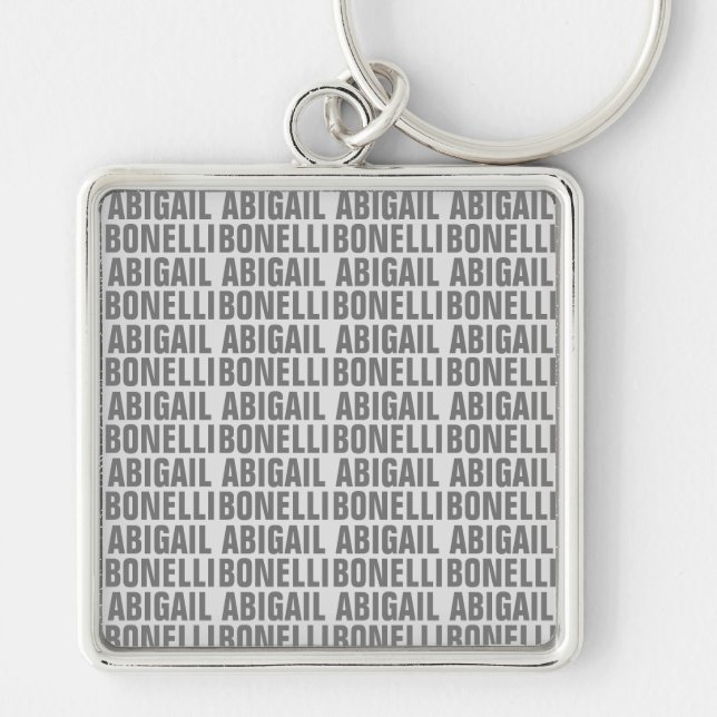 Add name minimalist bold modern grey chic key ring (Front)