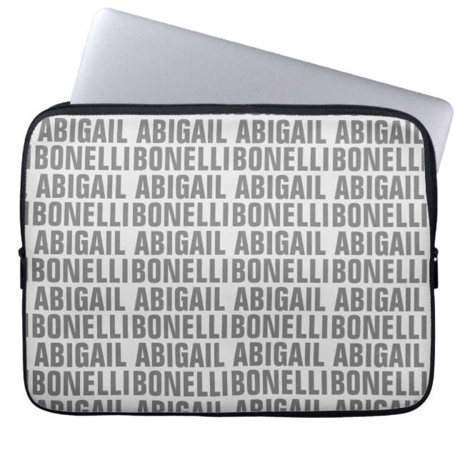 Add name minimalist bold modern grey chic laptop sleeve (Front)