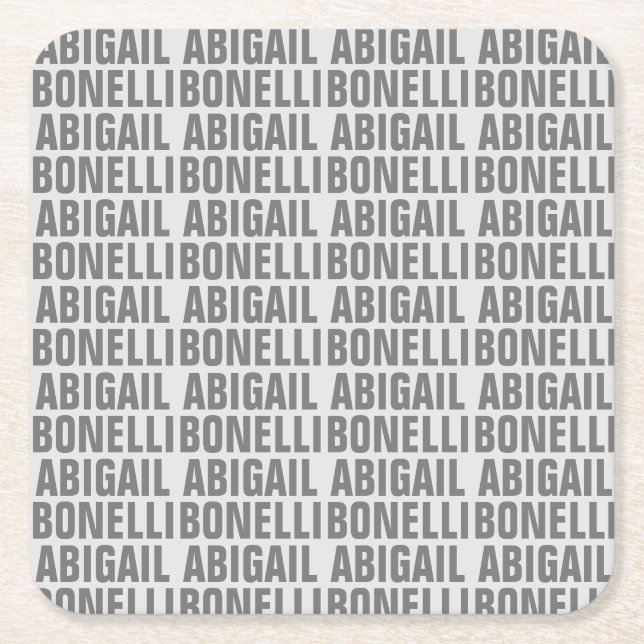 Add name minimalist bold modern grey chic square paper coaster (Front)