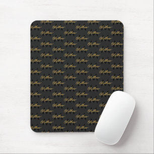  Add Name & Monogram Black & Gold Chic Classy Mens Mouse Pad