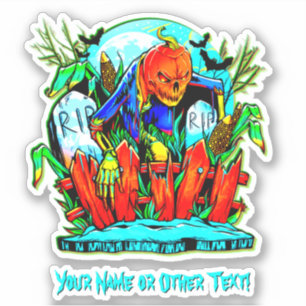 Add Name, Monster Pumpkin Head with Fence Graves