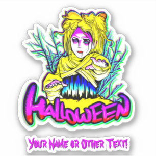 Add Name, Mummy Ghost Girl Reaching Yellow Purple 