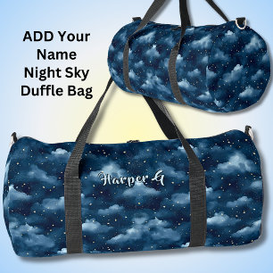 Add Name, Night Sky with Clouds & Stars Duffle Bag