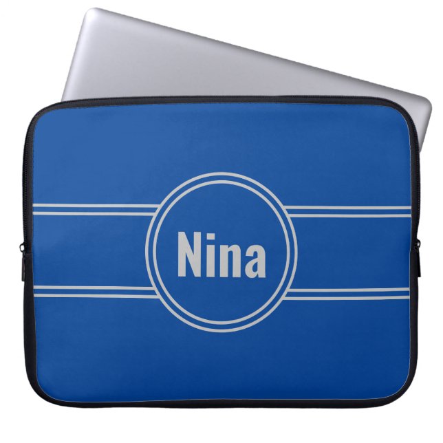 Add Name on Blue and Grey Laptop Sleeve (Front)