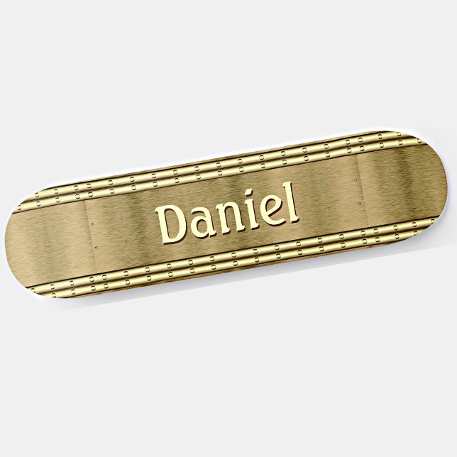 Add Name or Initials Brushed Metal Brown Tan Skate Skateboard (Creator Uploaded)