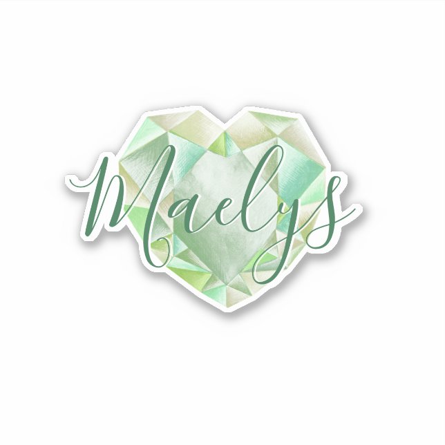   Add Name or Monogram Green Heart Diamond Emerald (Front)